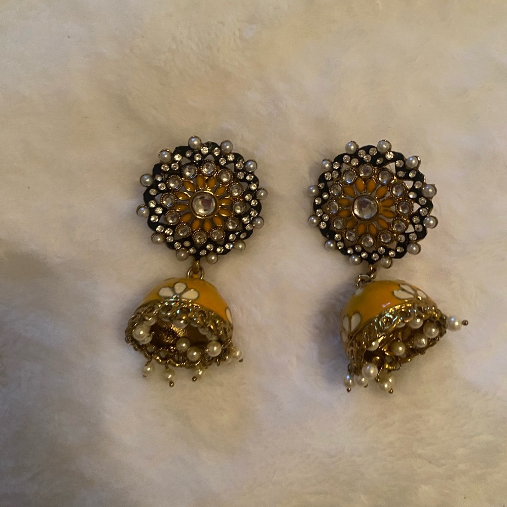 Elegant Gold and Yellow Jhumka Earrings